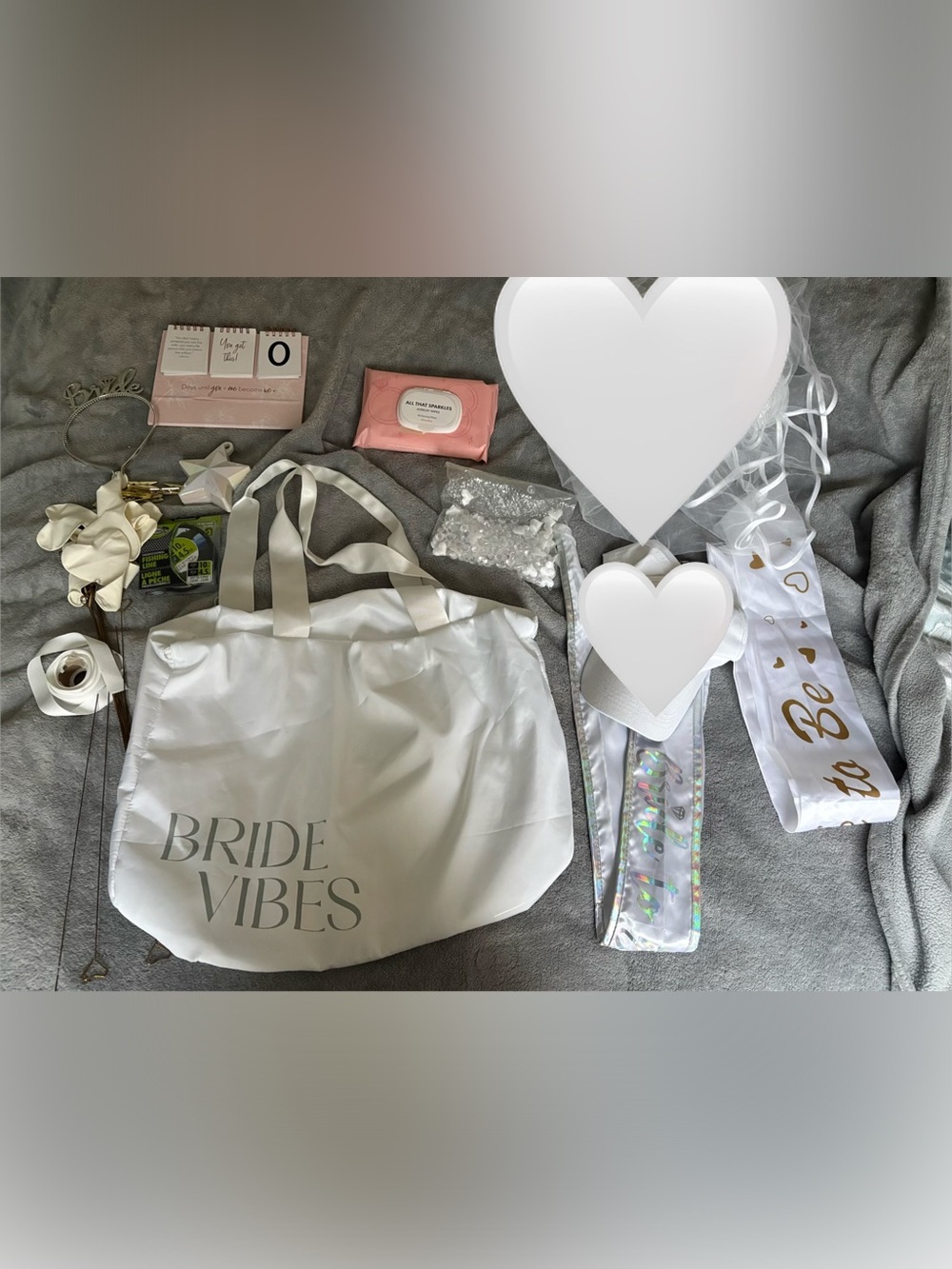 Bride Vibes White Bridal Tote Bag with Matching Bachelorette Accessories